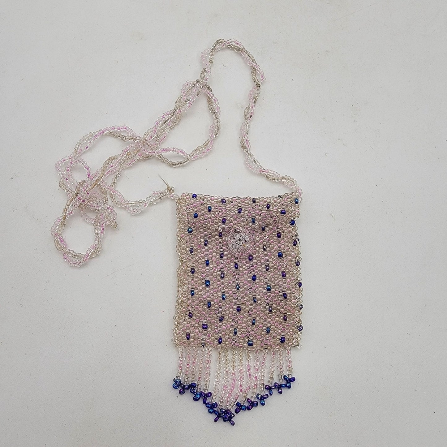 Vintage Hand Beaded Necklace Pouch with Tassels Spirit Bag