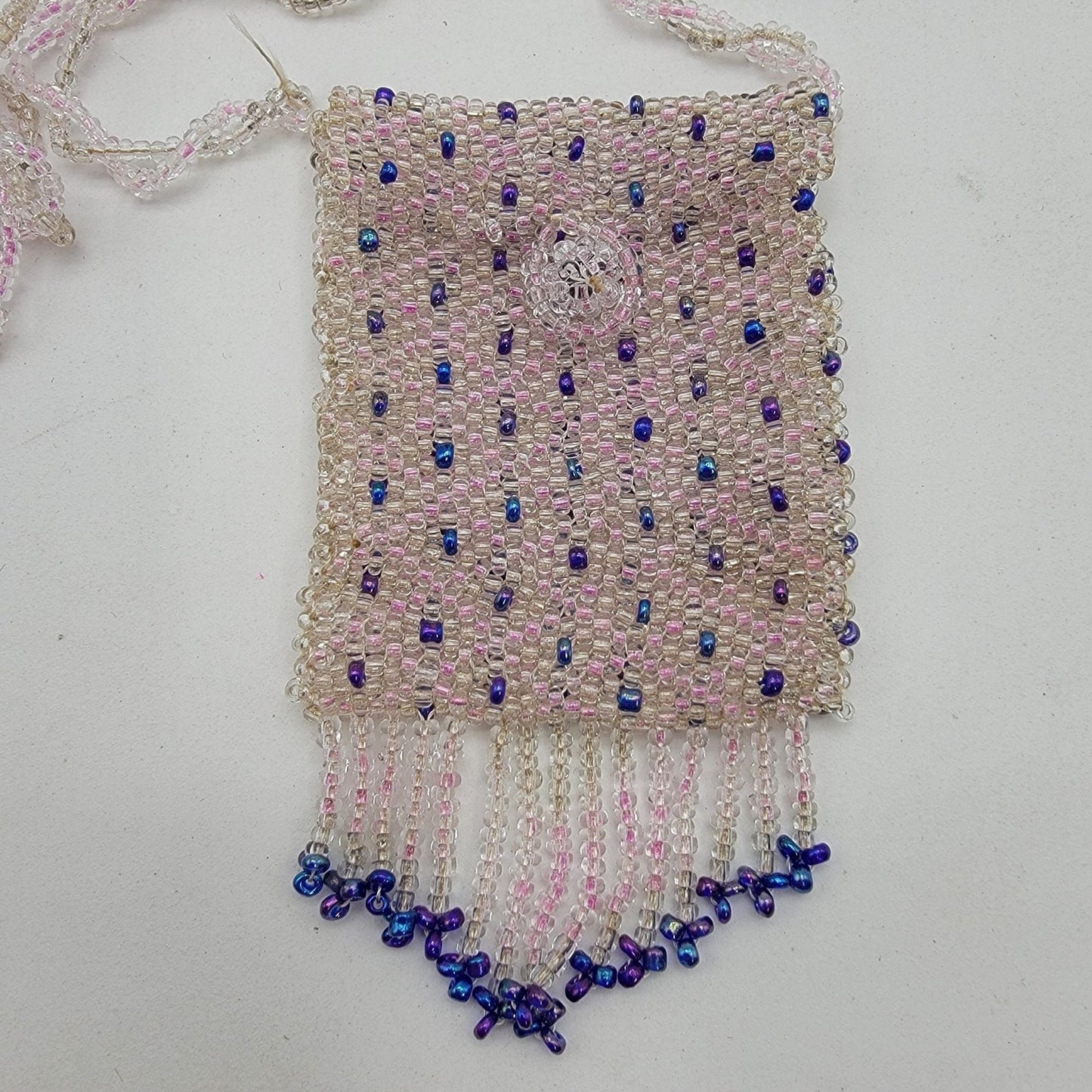 Vintage Hand Beaded Necklace Pouch with Tassels Spirit Bag