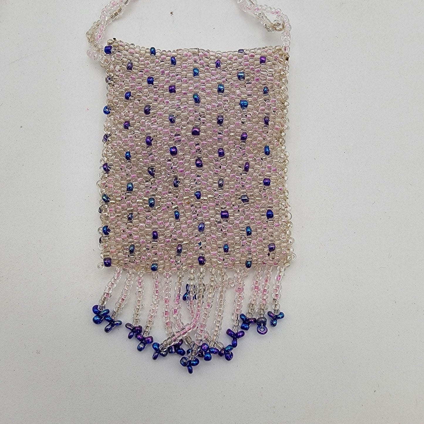 Vintage Hand Beaded Necklace Pouch with Tassels Spirit Bag