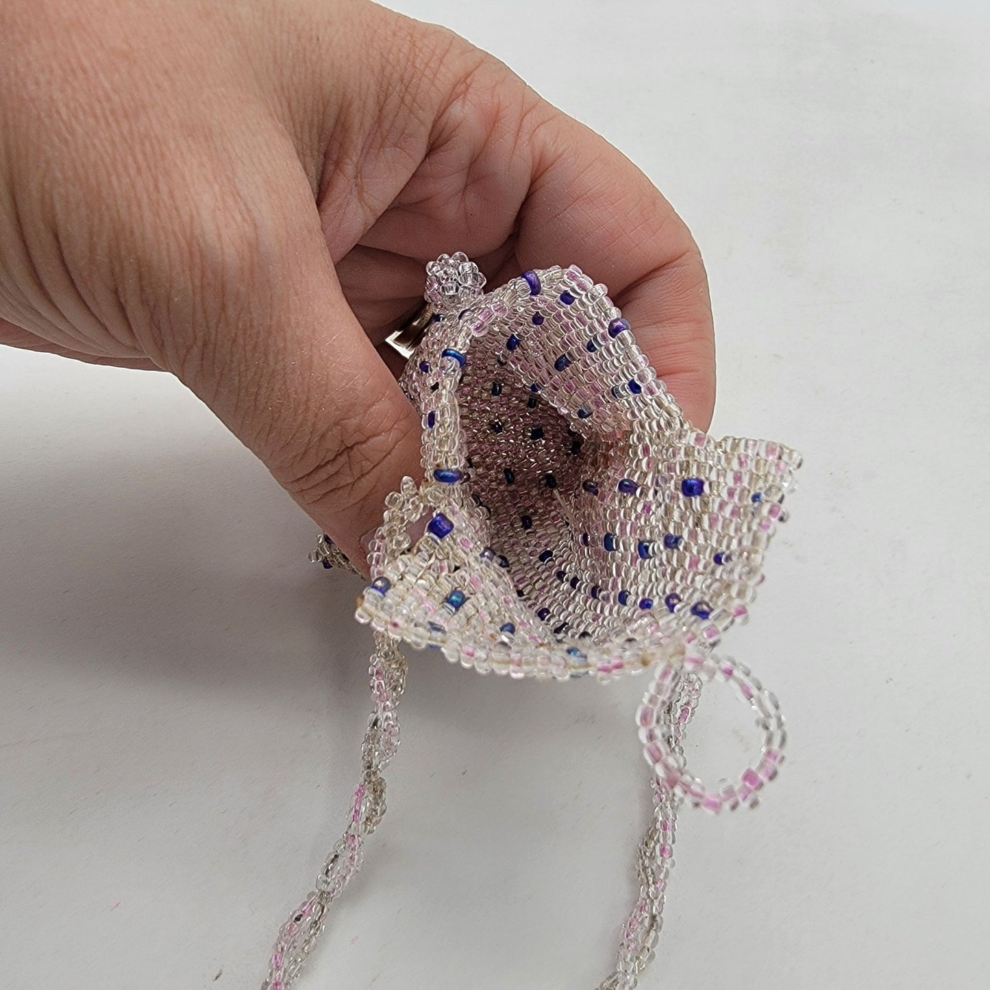 Vintage Hand Beaded Necklace Pouch with Tassels Spirit Bag