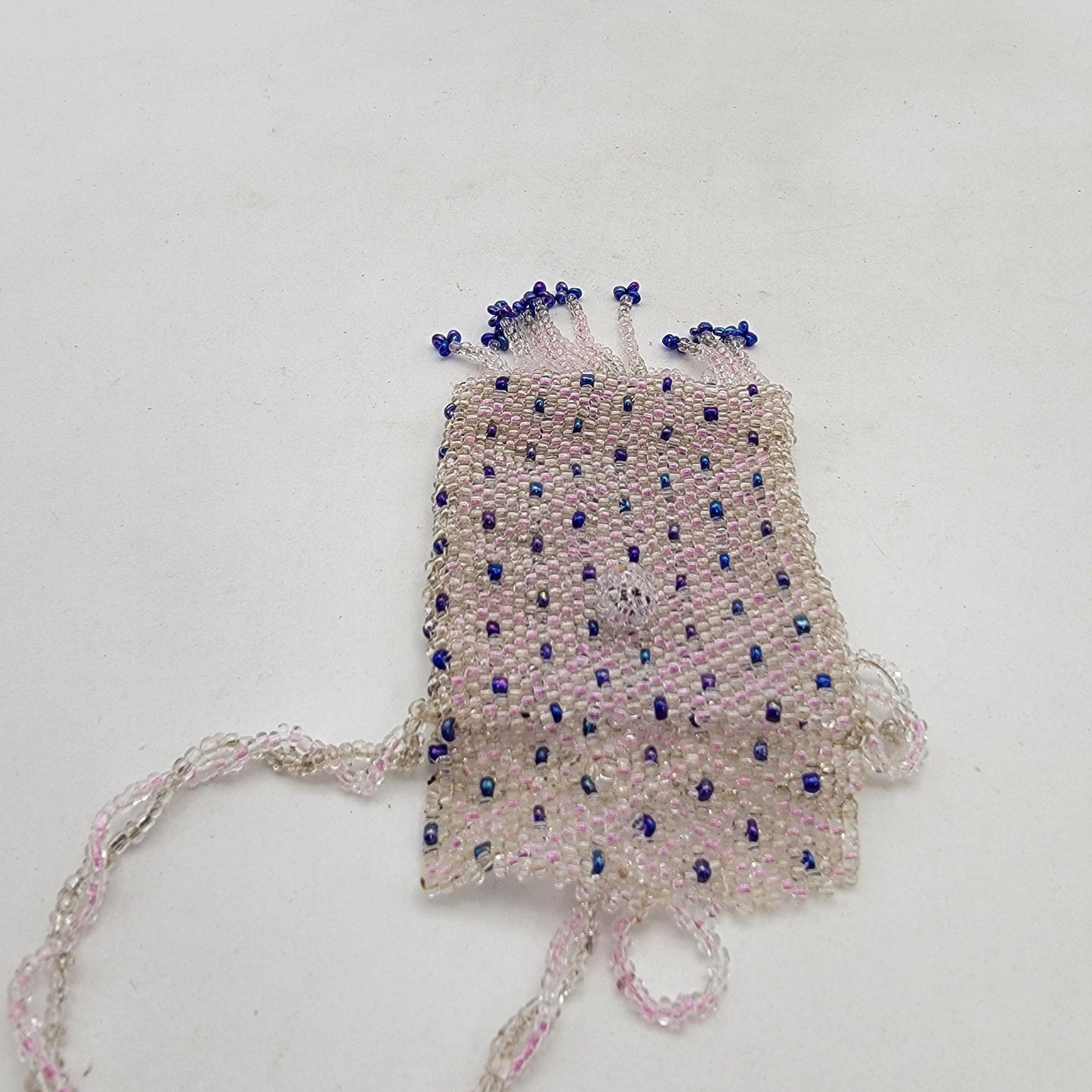 Vintage Hand Beaded Necklace Pouch with Tassels Spirit Bag
