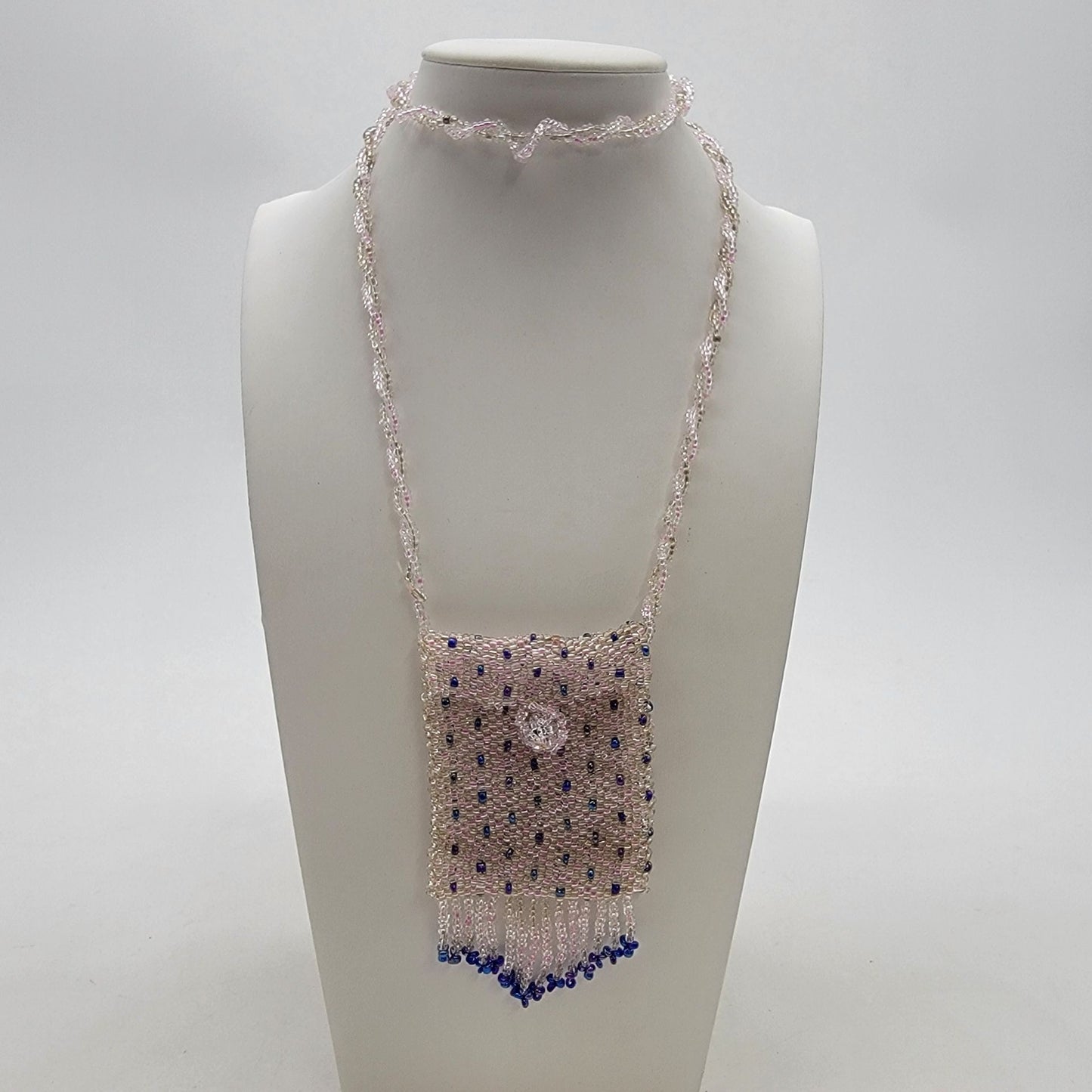 Vintage Hand Beaded Necklace Pouch with Tassels Spirit Bag