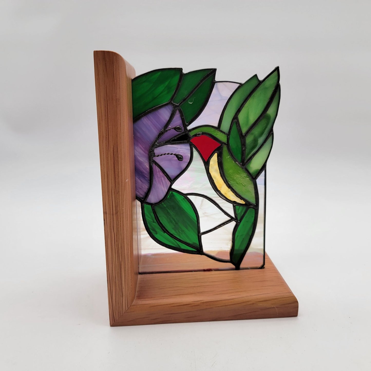 Stained Glass Hummingbird Bookend With Wood Base