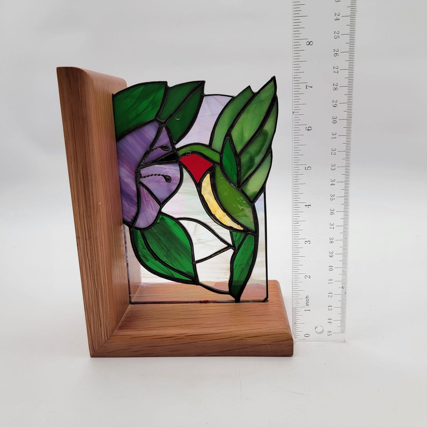 Stained Glass Hummingbird Bookend With Wood Base