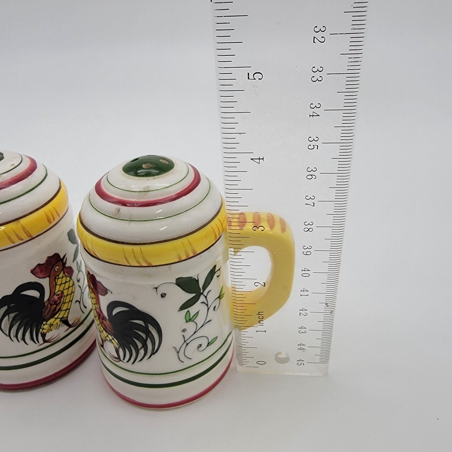 Ucagco PY Vintage Provincial Rooster & Roses Milk Pitcher & Salt And Pepper Shaker Set