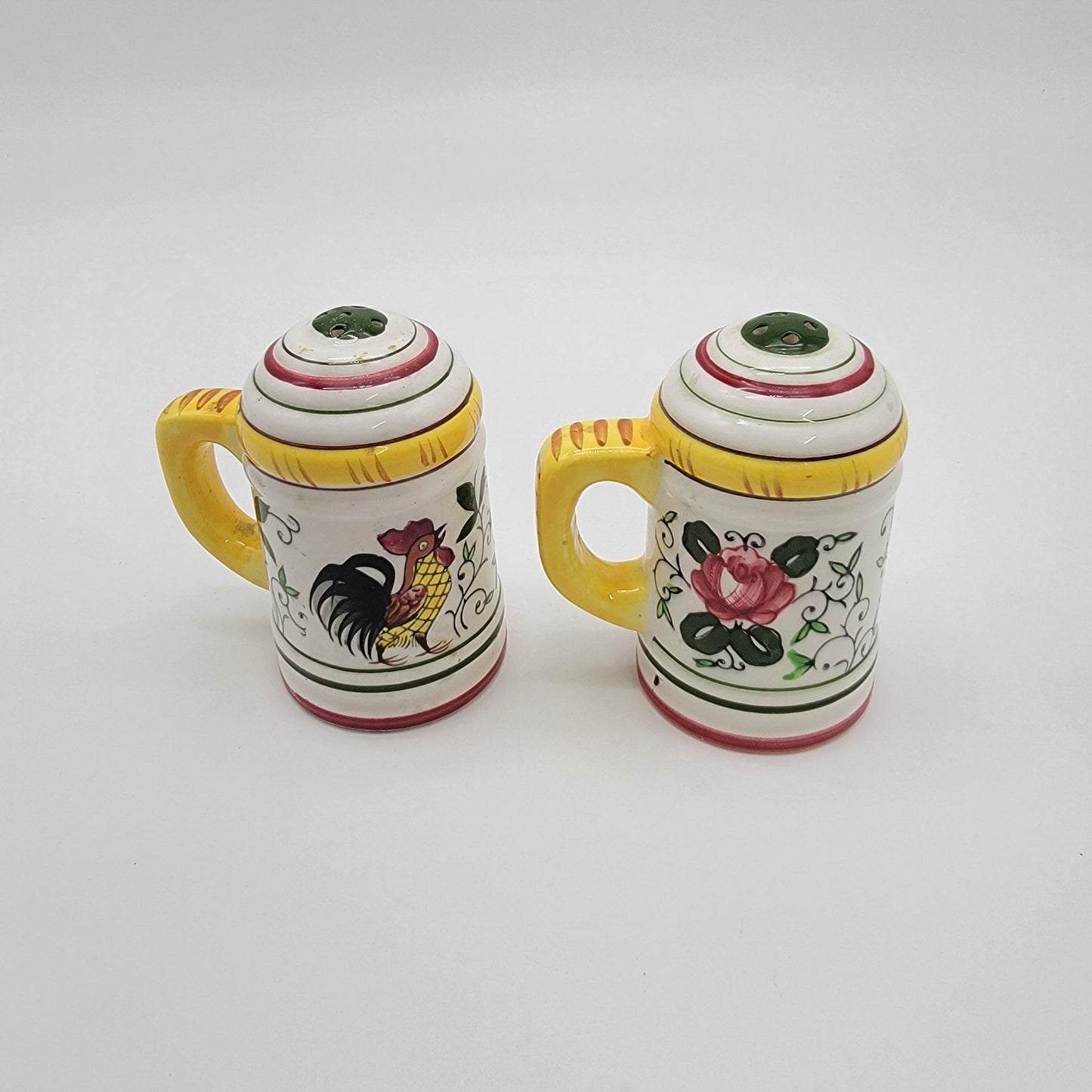 Ucagco PY Vintage Provincial Rooster & Roses Milk Pitcher & Salt And Pepper Shaker Set