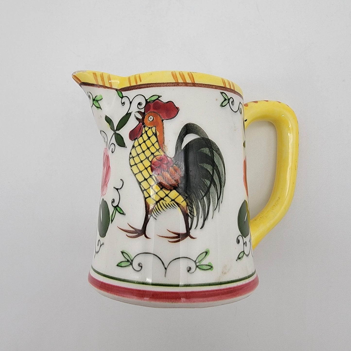 Ucagco PY Vintage Provincial Rooster & Roses Milk Pitcher & Salt And Pepper Shaker Set