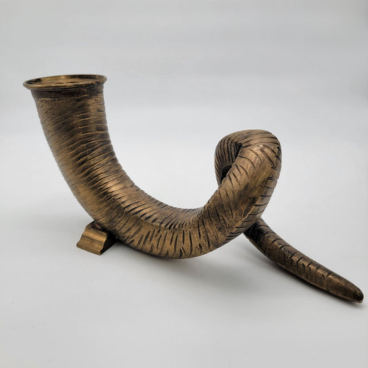 Vintage Brass Rams Horn Candle Holder