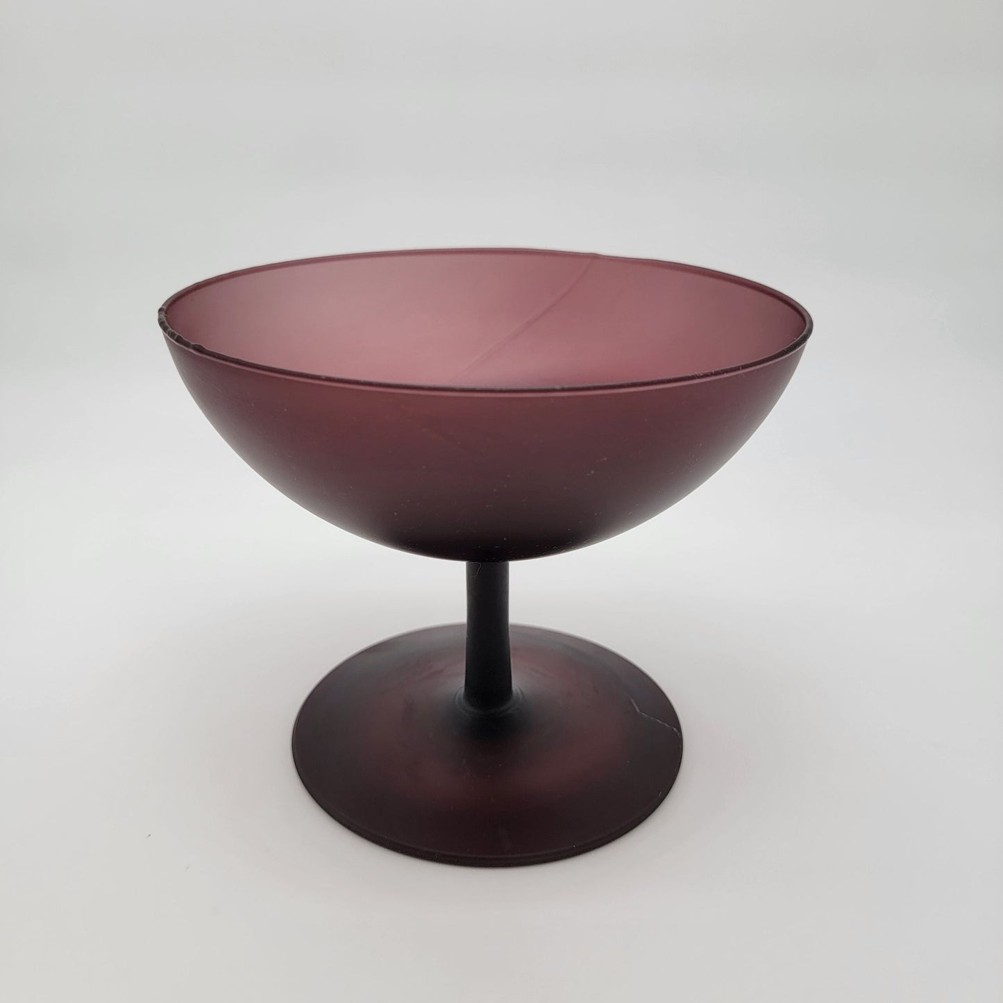 Vintage Empoli Satin Amethyst Purple Glass Compote