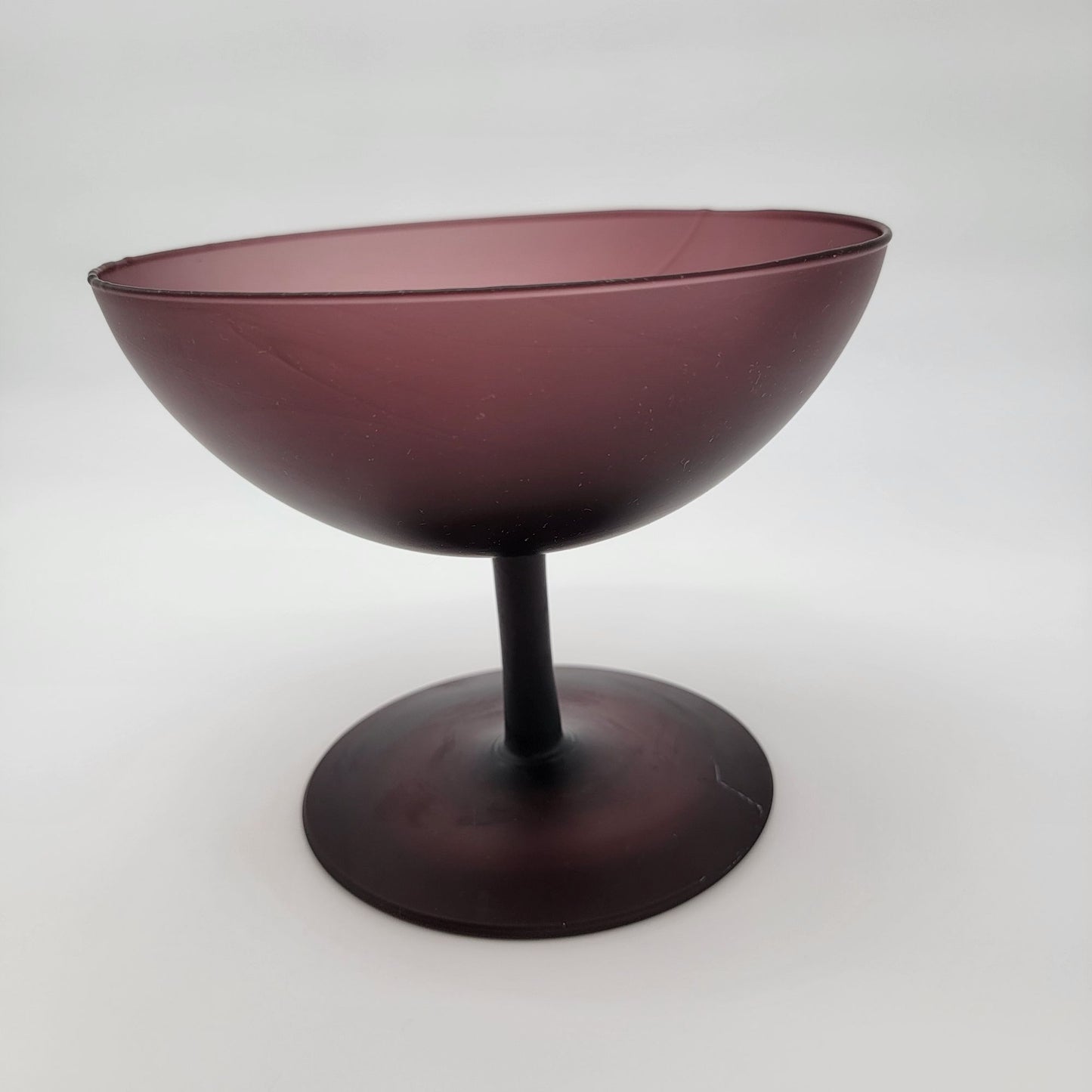 Vintage Empoli Satin Amethyst Purple Glass Compote