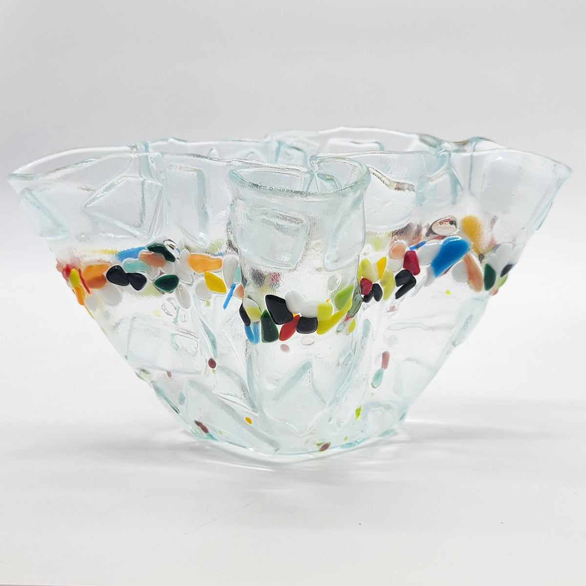 Colorful Fused Glass Mosaic Handkerchief Bowl