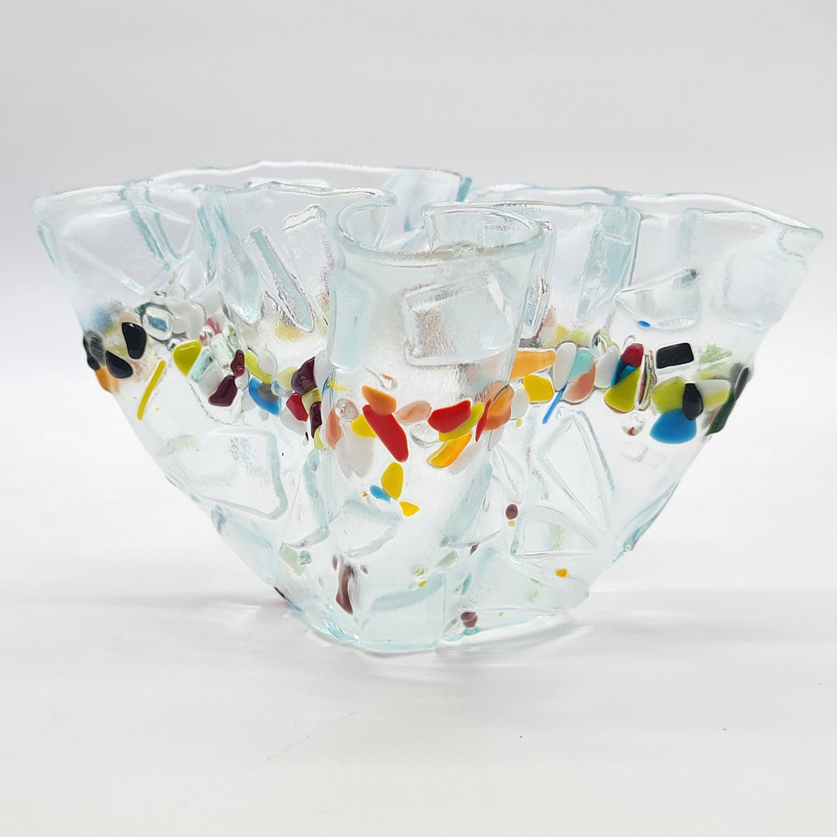 Colorful Fused Glass Mosaic Handkerchief Bowl