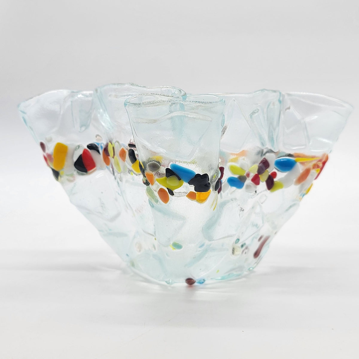Colorful Fused Glass Mosaic Handkerchief Bowl