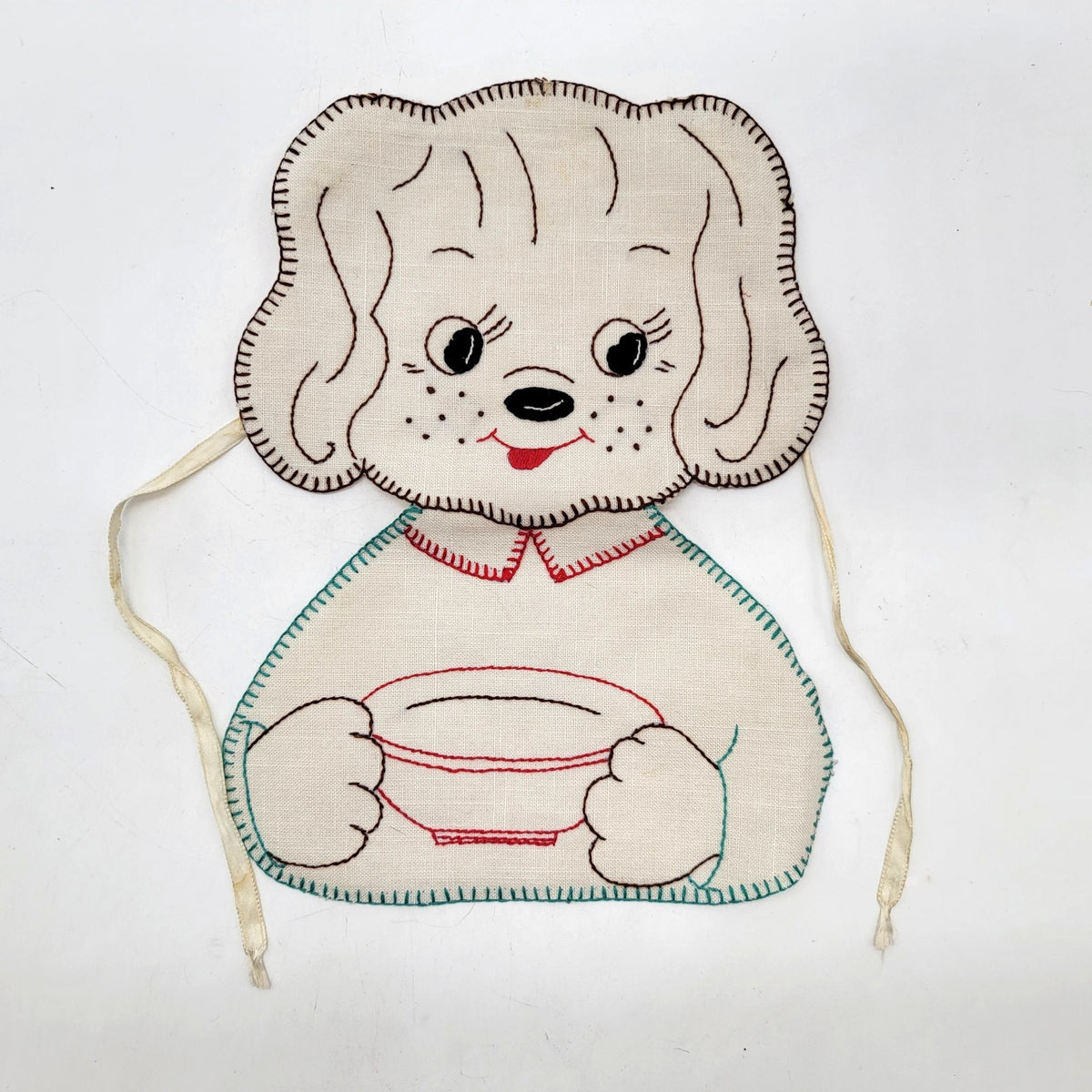 1930s Hand-Embroidered Puppy Dog Bib