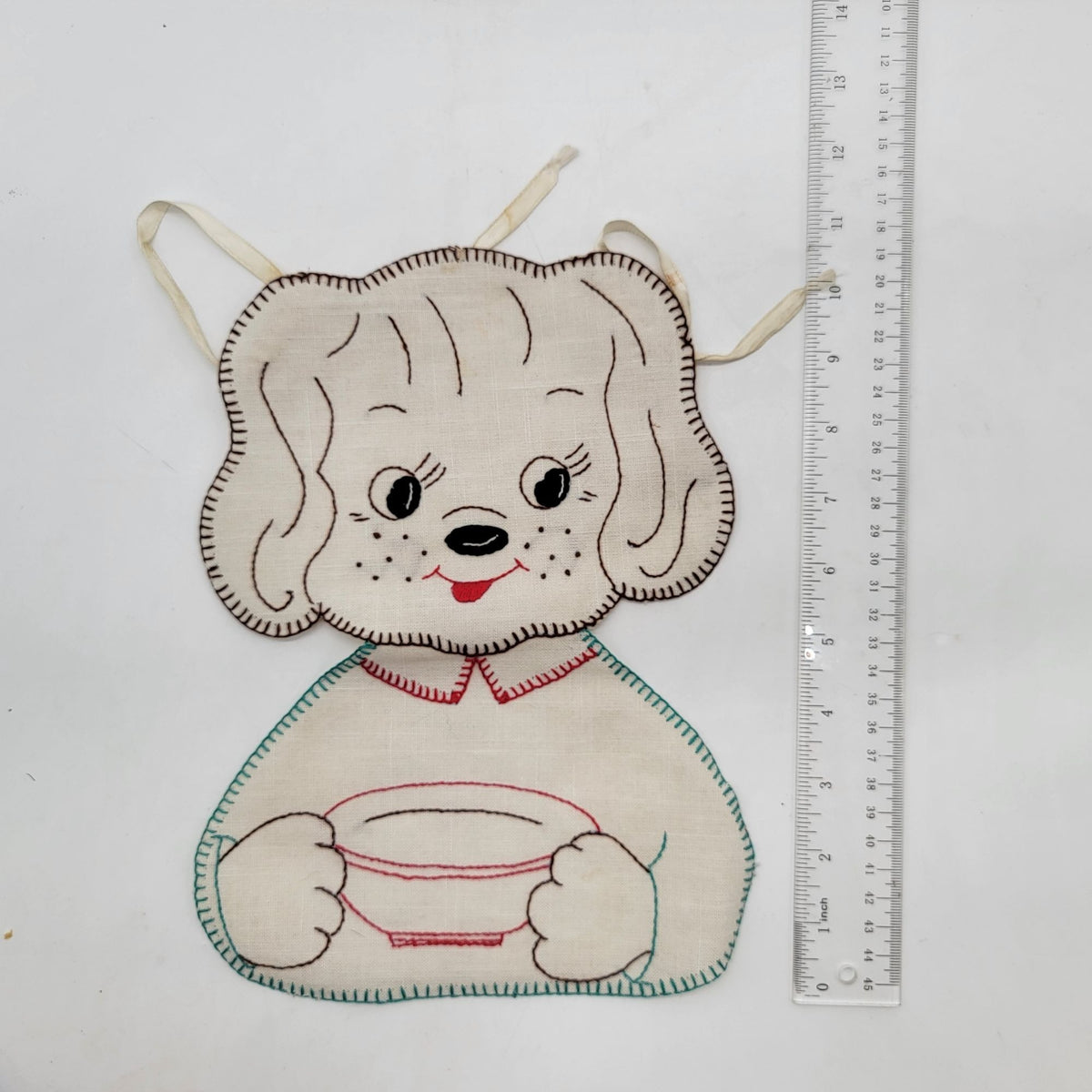 1930s Hand-Embroidered Puppy Dog Bib