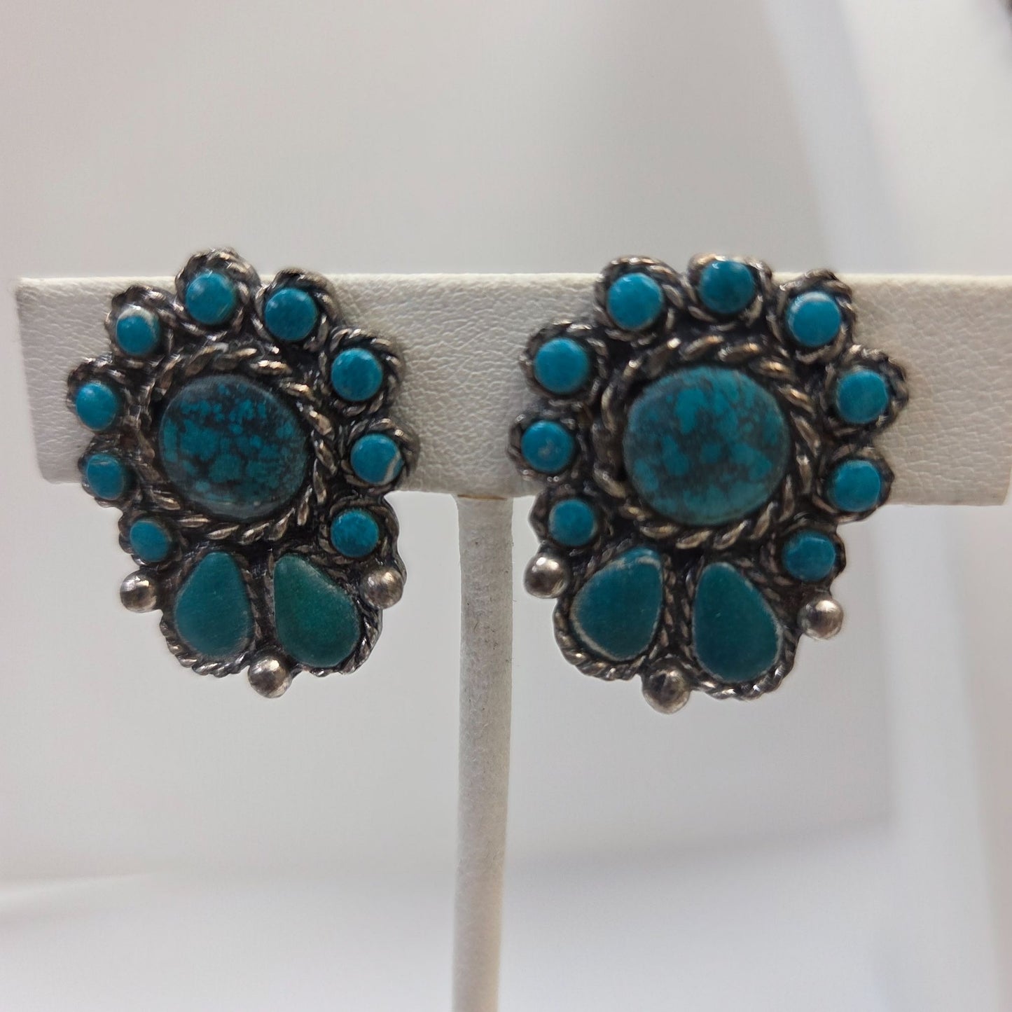 1950s Sancrest Silver-Tone Synthetic Turquoise Necklace & Screwback Earrings Set