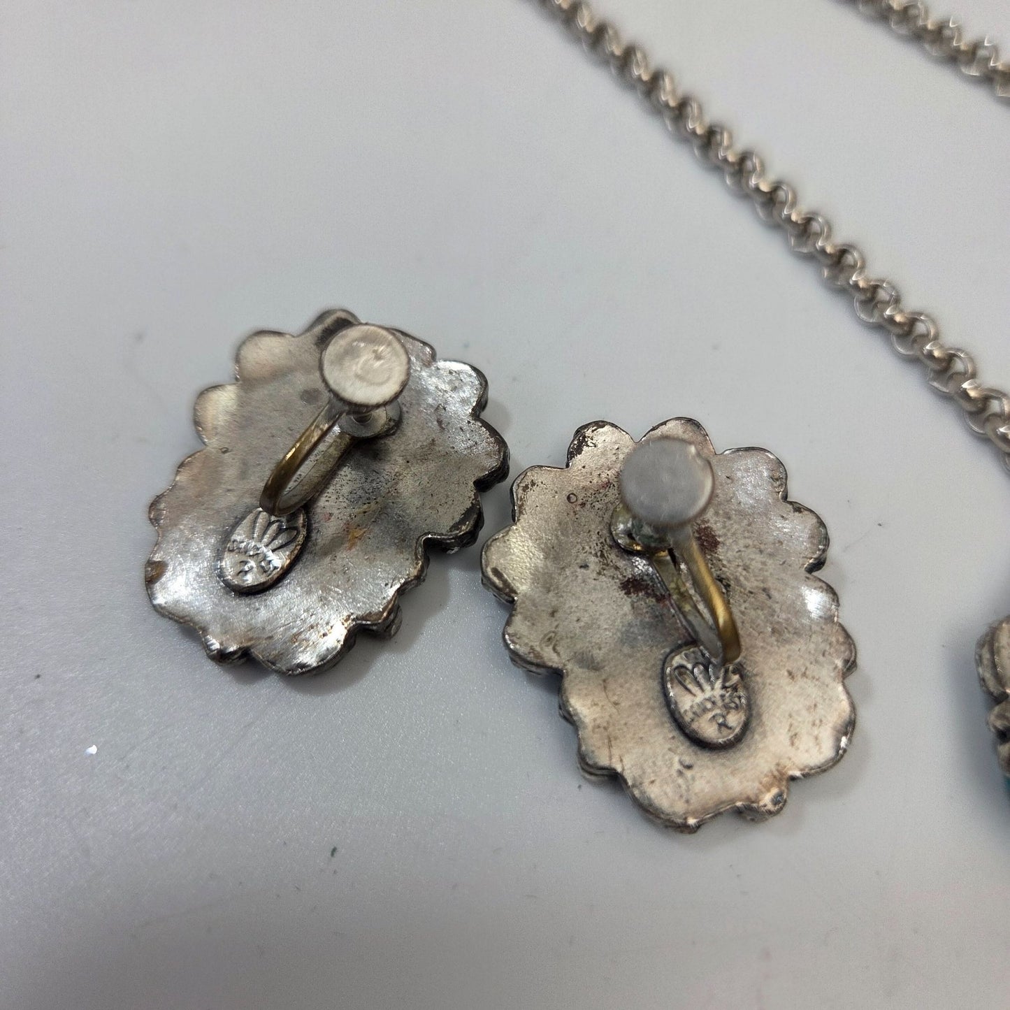 1950s Sancrest Silver-Tone Synthetic Turquoise Necklace & Screwback Earrings Set