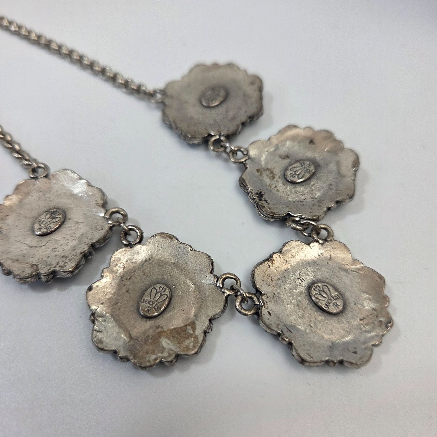 1950s Sancrest Silver-Tone Synthetic Turquoise Necklace & Screwback Earrings Set