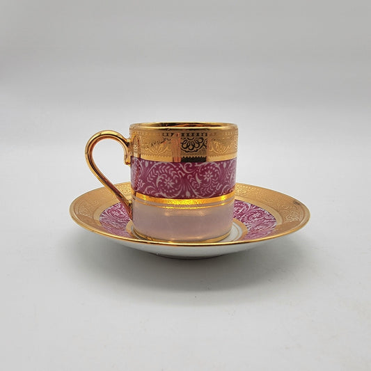 Mid-Century Legle Limoges Porcelain Demitasse Tea Cup & Saucer Pink & Gold