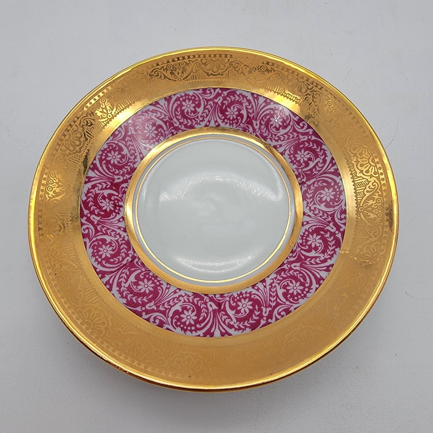 Mid-Century Legle Limoges Porcelain Demitasse Tea Cup & Saucer Pink & Gold