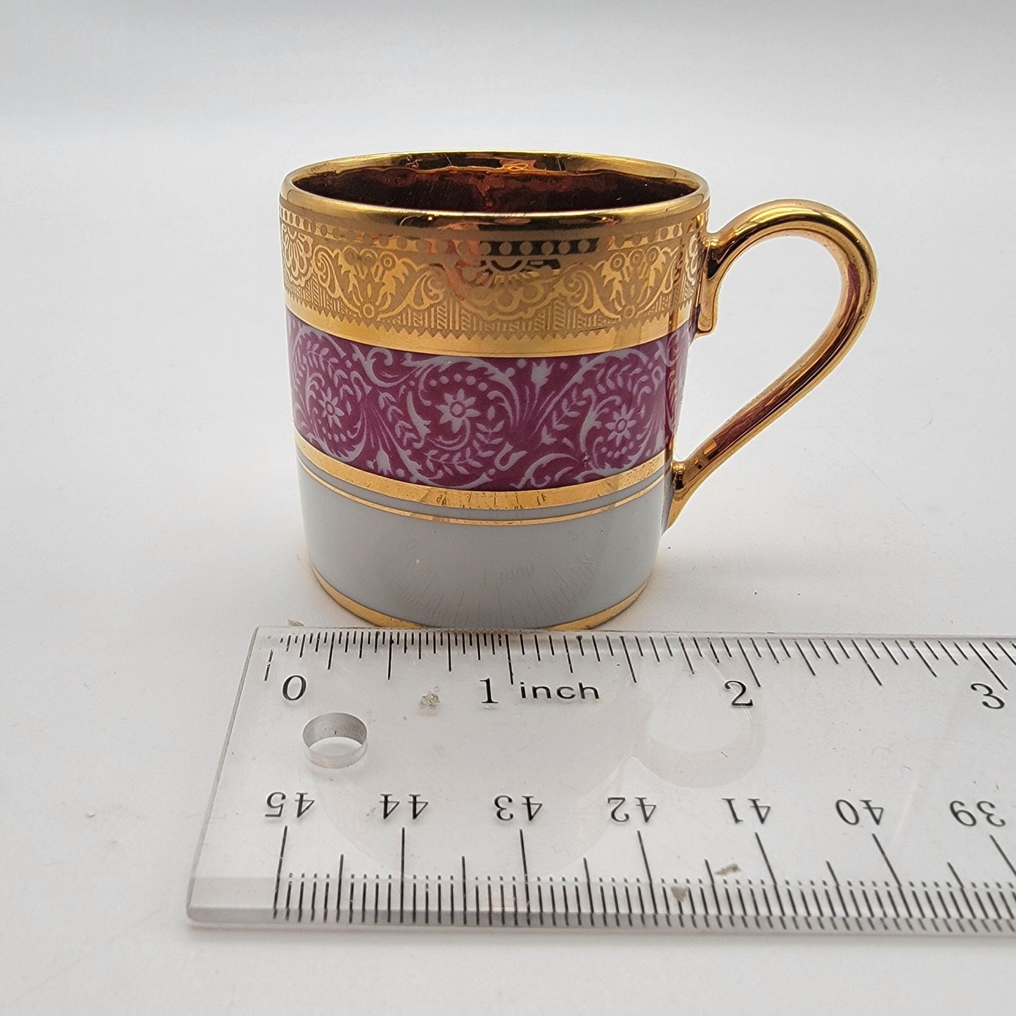 Mid-Century Legle Limoges Porcelain Demitasse Tea Cup & Saucer Pink & Gold
