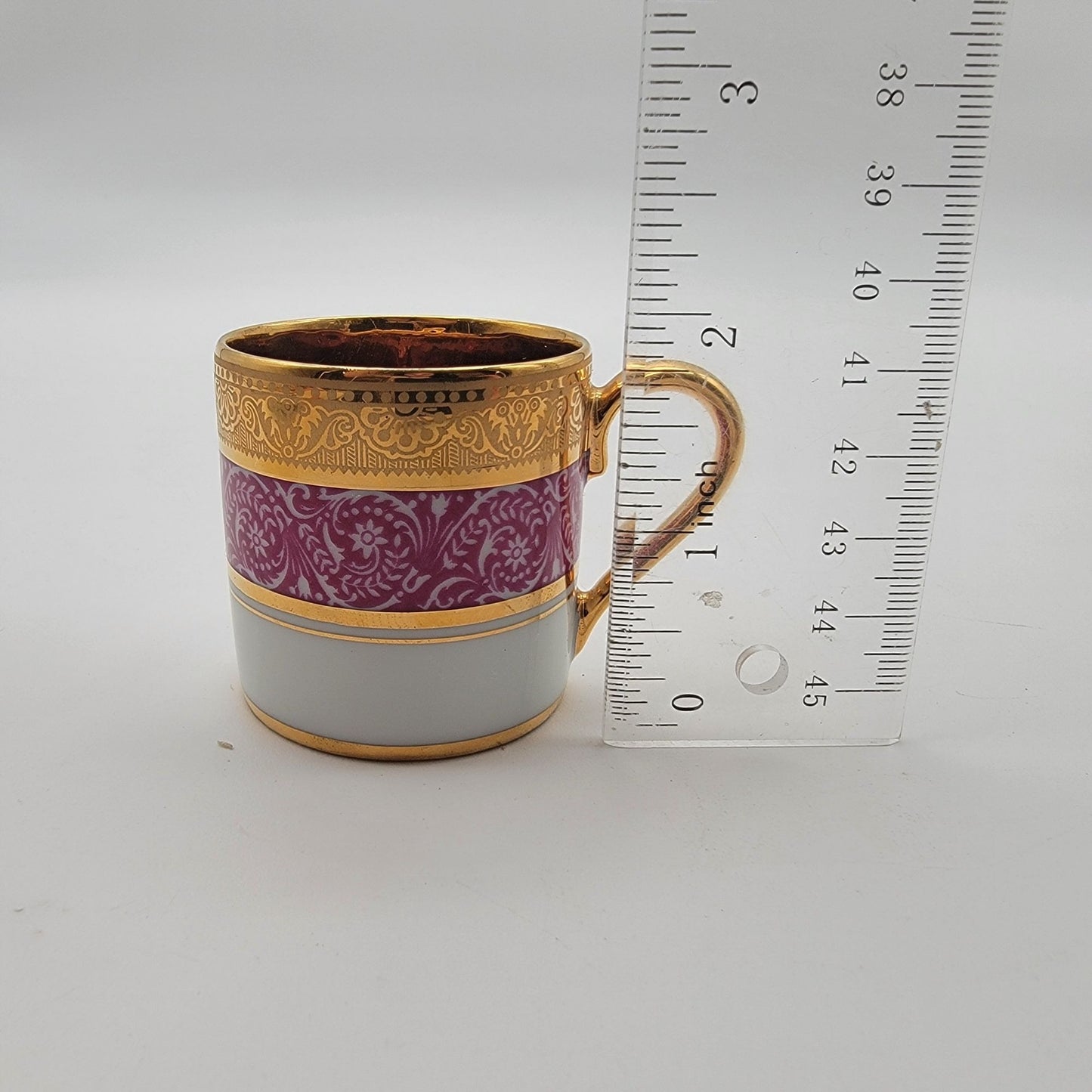 Mid-Century Legle Limoges Porcelain Demitasse Tea Cup & Saucer Pink & Gold
