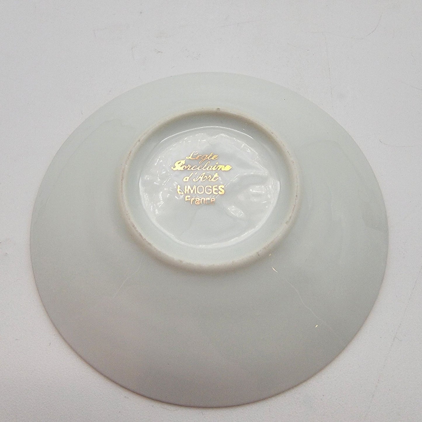 Mid-Century Legle Limoges Porcelain Demitasse Tea Cup & Saucer Pink & Gold