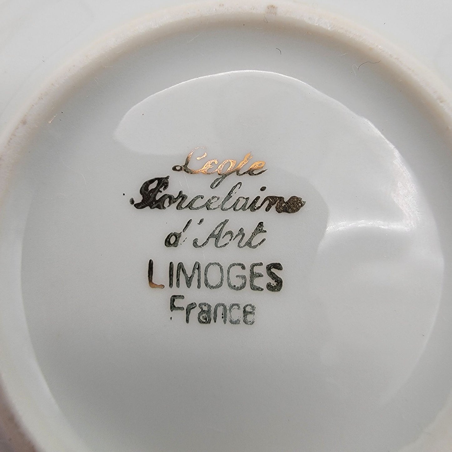 Mid-Century Legle Limoges Porcelain Demitasse Tea Cup & Saucer Pink & Gold