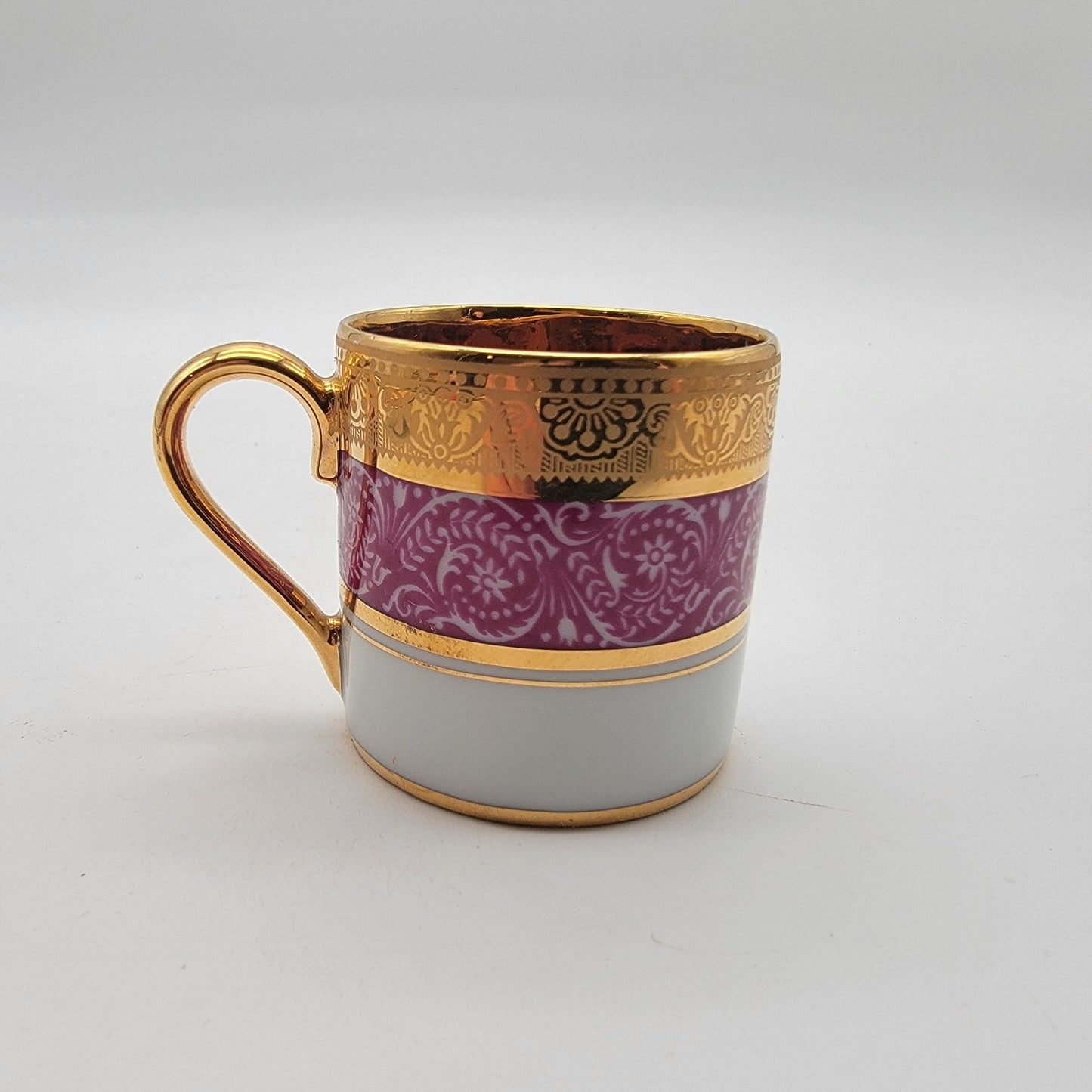 Mid-Century Legle Limoges Porcelain Demitasse Tea Cup & Saucer Pink & Gold