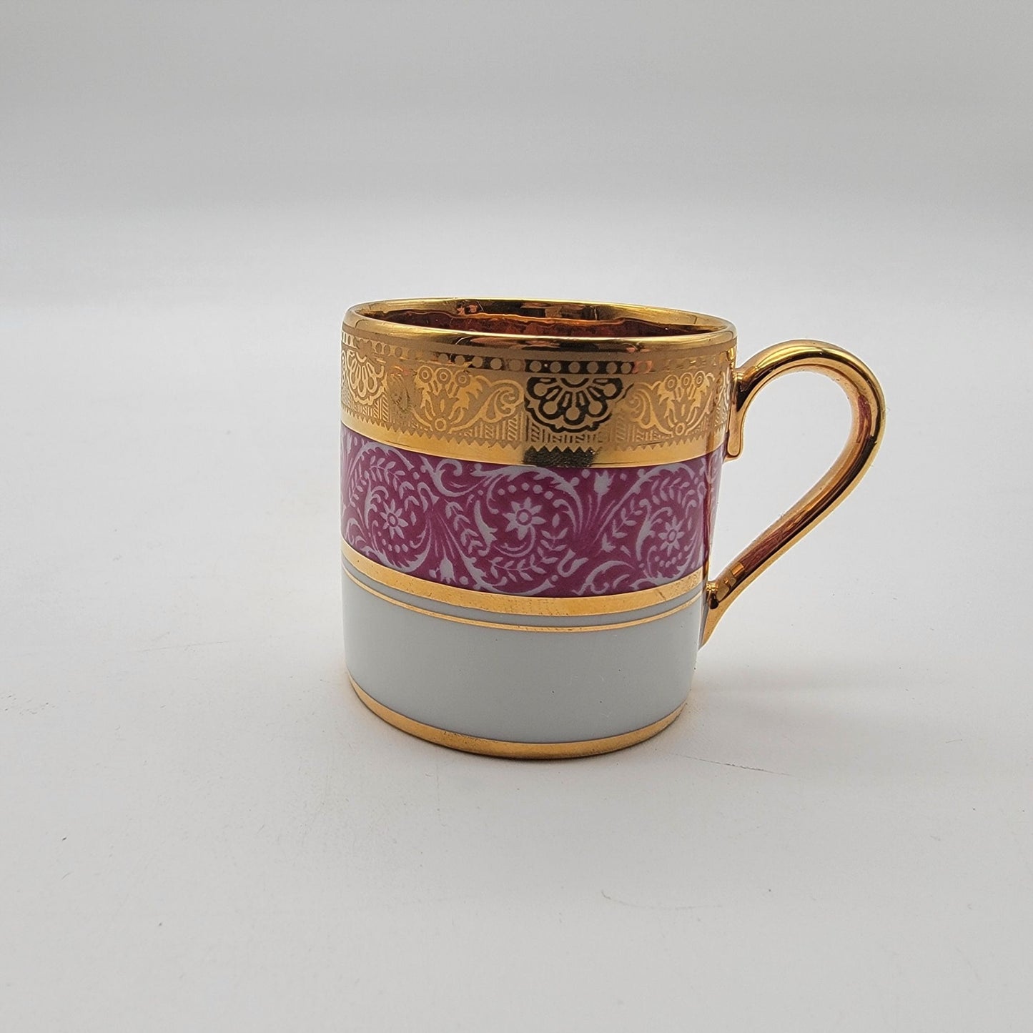 Mid-Century Legle Limoges Porcelain Demitasse Tea Cup & Saucer Pink & Gold
