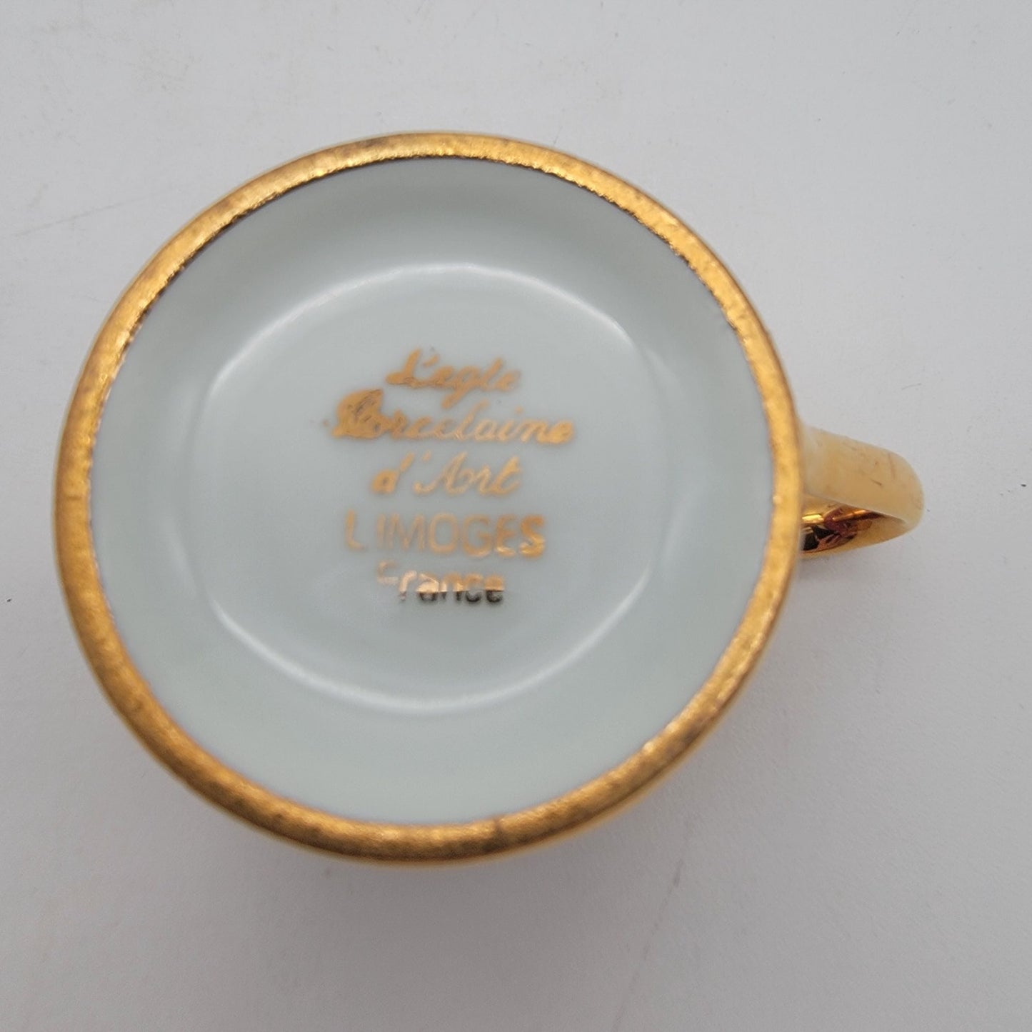 Mid-Century Legle Limoges Porcelain Demitasse Tea Cup & Saucer Pink & Gold