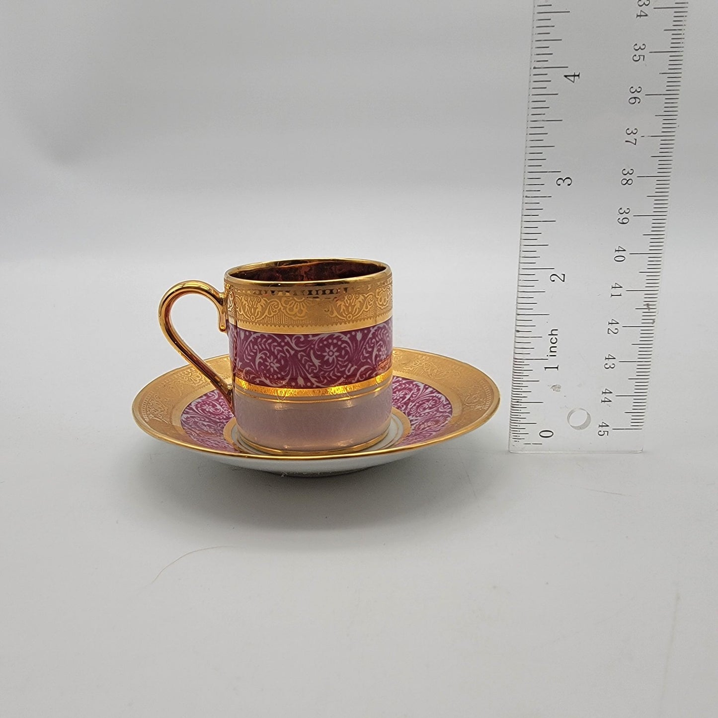 Mid-Century Legle Limoges Porcelain Demitasse Tea Cup & Saucer Pink & Gold