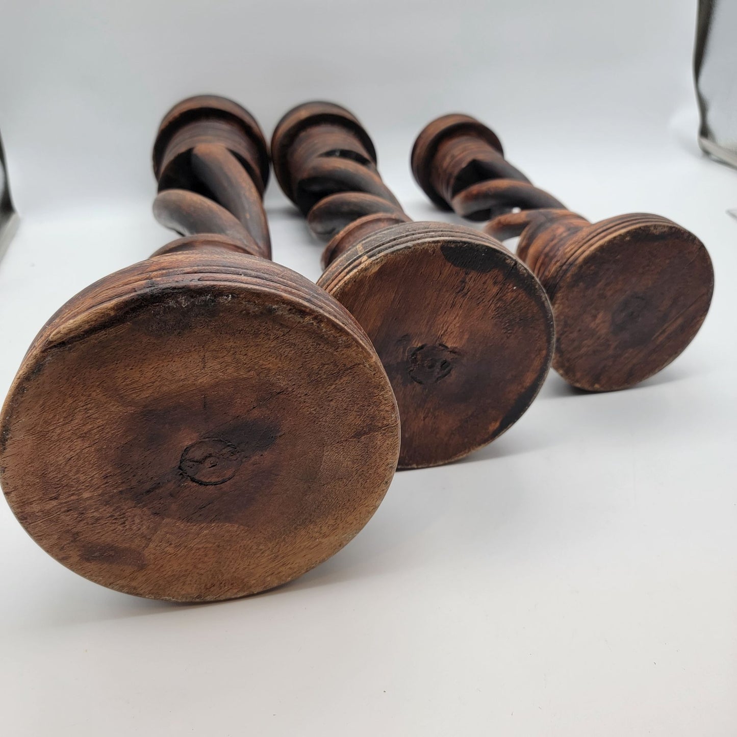 Set Of  Large Open Barley Twist Wood Candle Holders