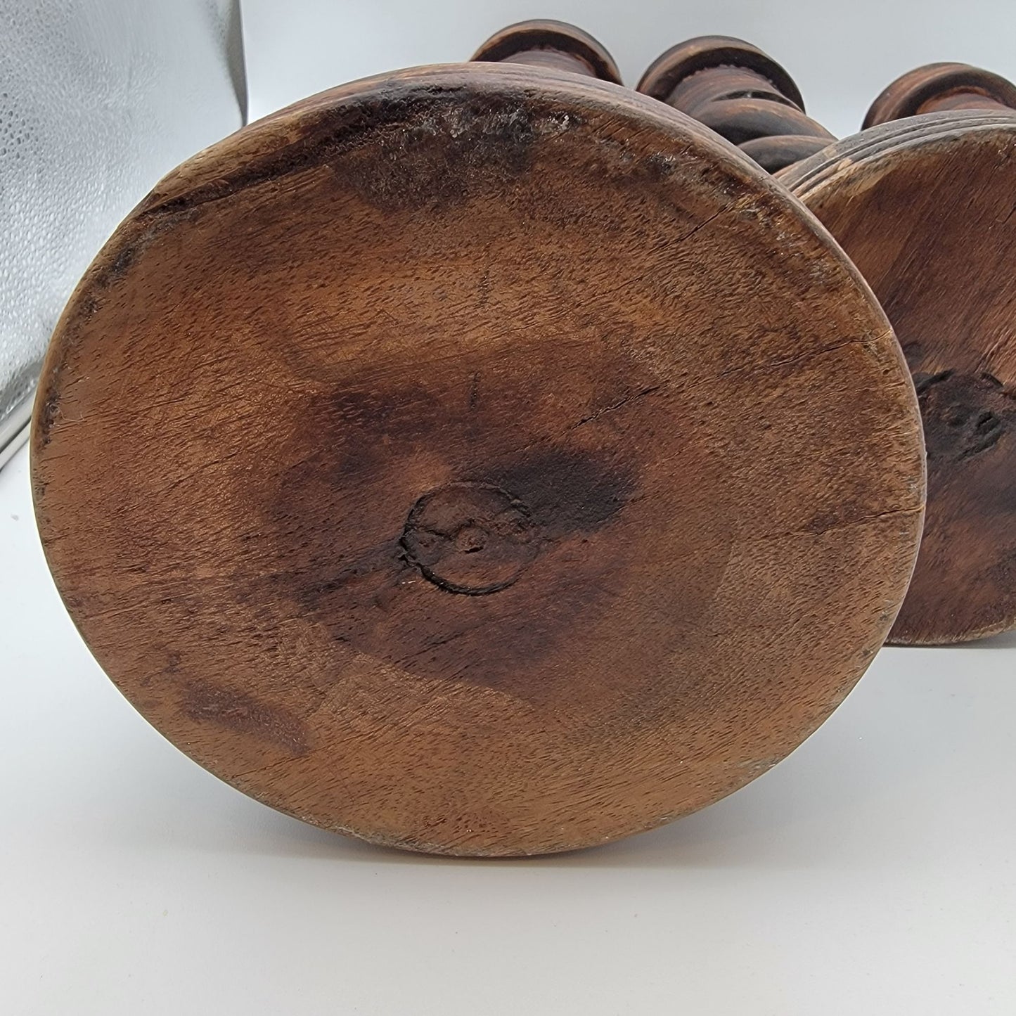 Set Of  Large Open Barley Twist Wood Candle Holders