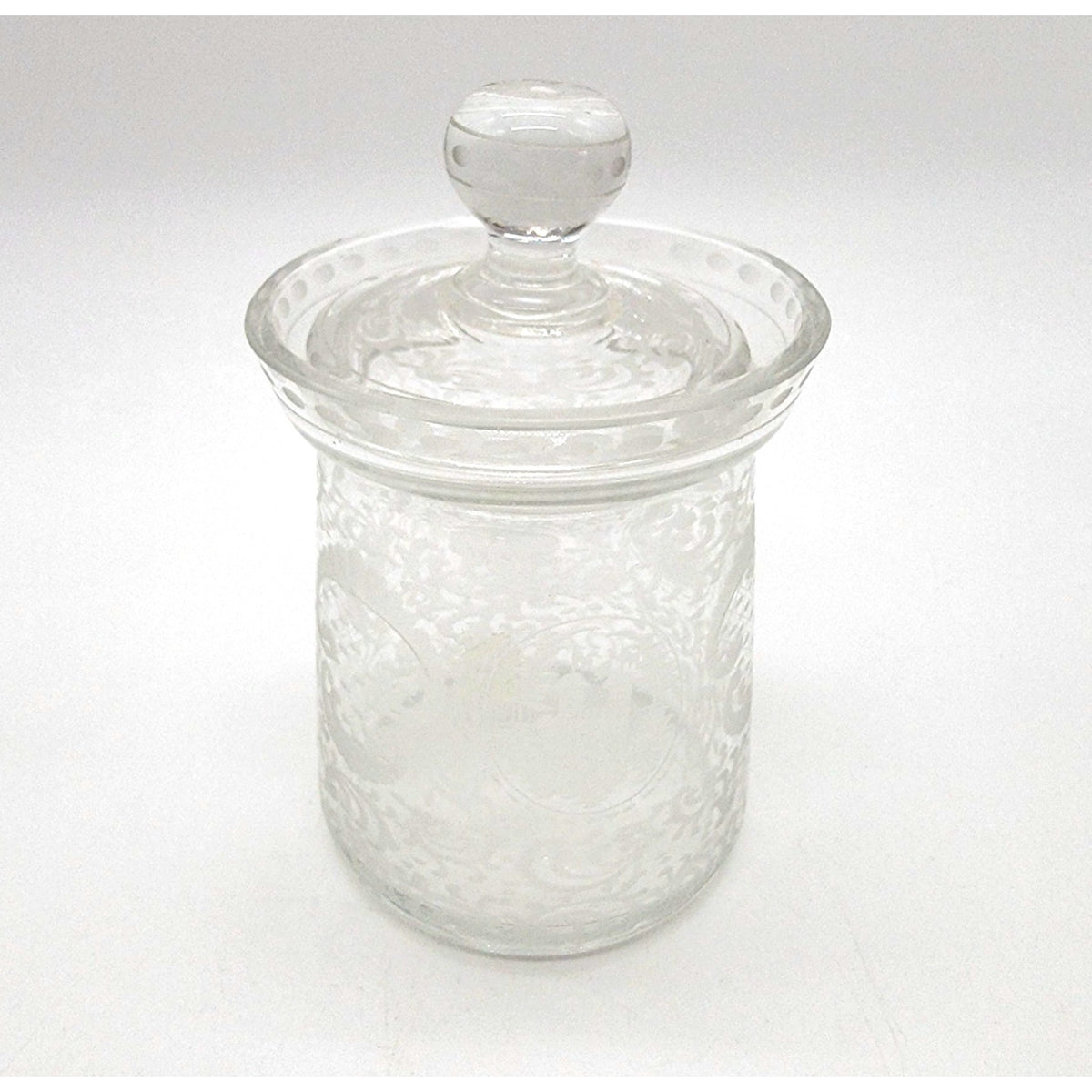 Vintage EAPG Etched Glass Jam Jar With Lid
