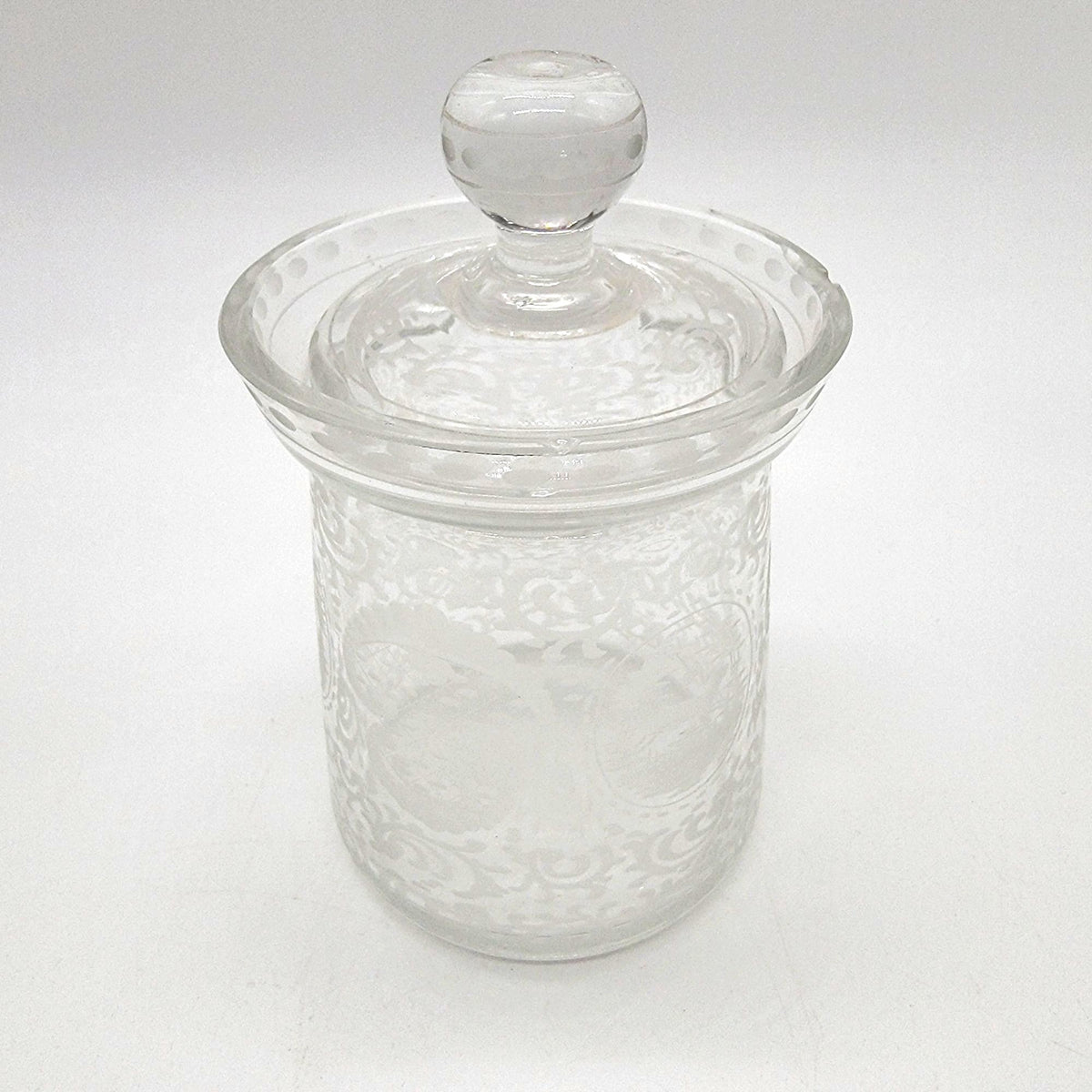 Vintage EAPG Etched Glass Jam Jar With Lid
