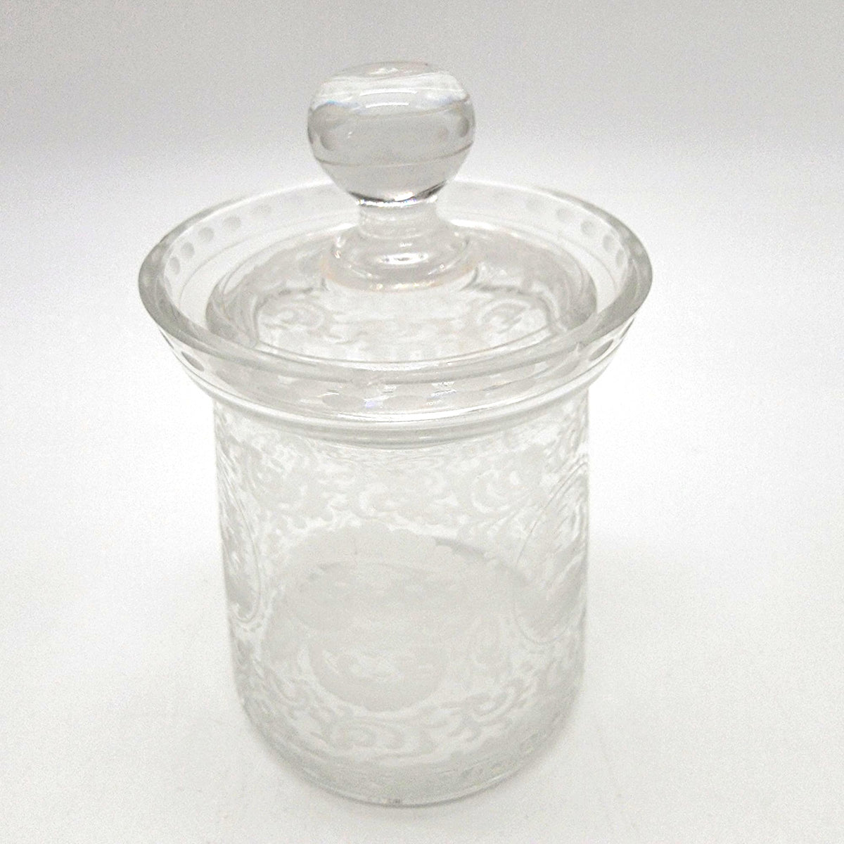 Vintage EAPG Etched Glass Jam Jar With Lid