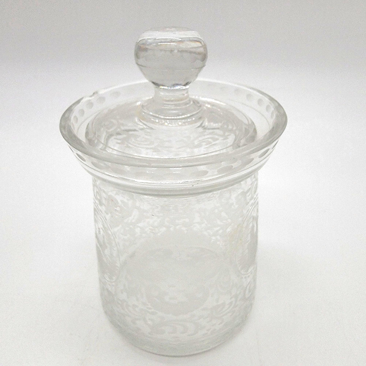 Vintage EAPG Etched Glass Jam Jar With Lid