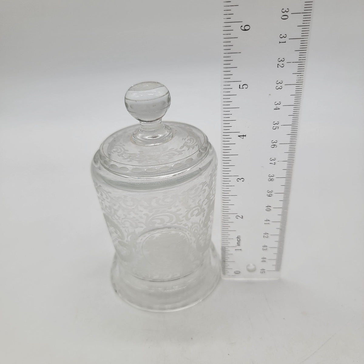 Vintage EAPG Etched Glass Jam Jar With Lid