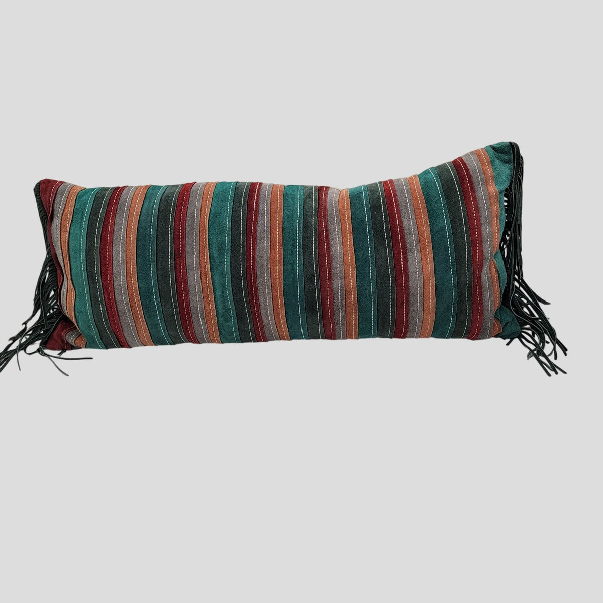 Luxury Suede Leather Oversized Lumbar Pillow With Fringe