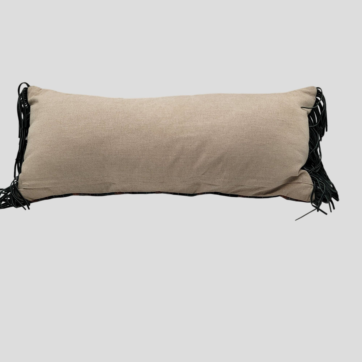 Luxury Suede Leather Oversized Lumbar Pillow With Fringe