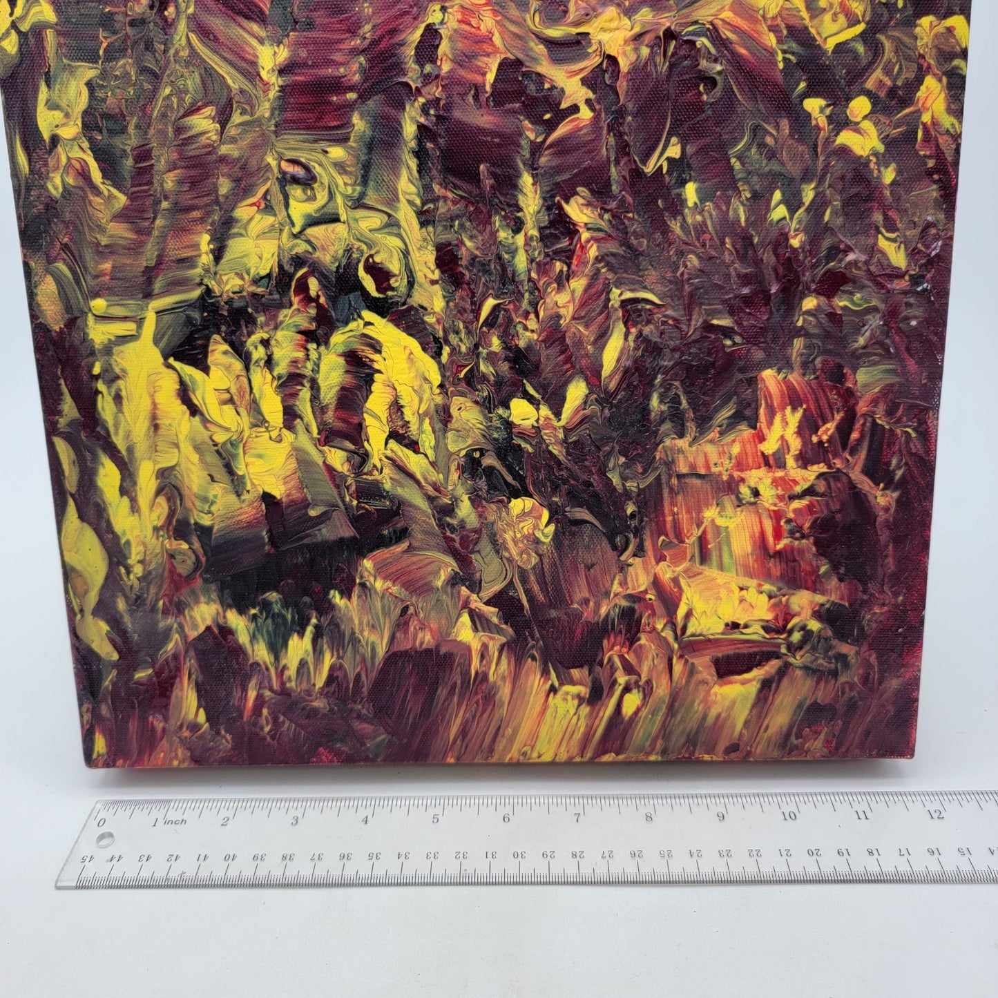 Abstract Canvas Painting By June Lowe 2019 Yellow Red