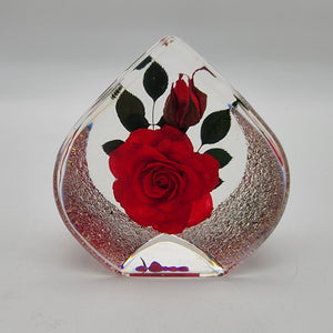 Eternal Forever Red Rose Teardrop Acrylic Paperweight  With Original Box