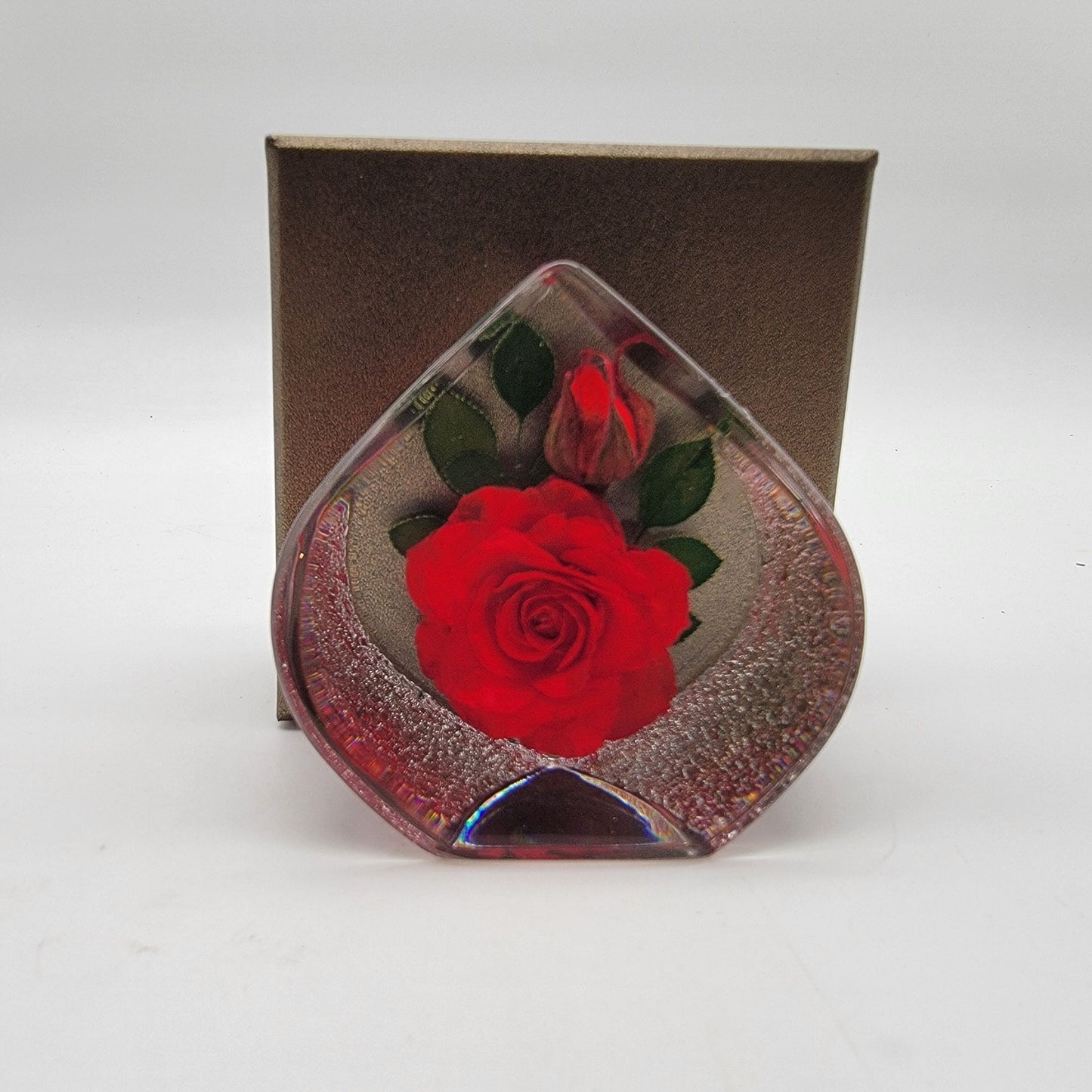 Eternal Forever Red Rose Teardrop Acrylic Paperweight  With Original Box