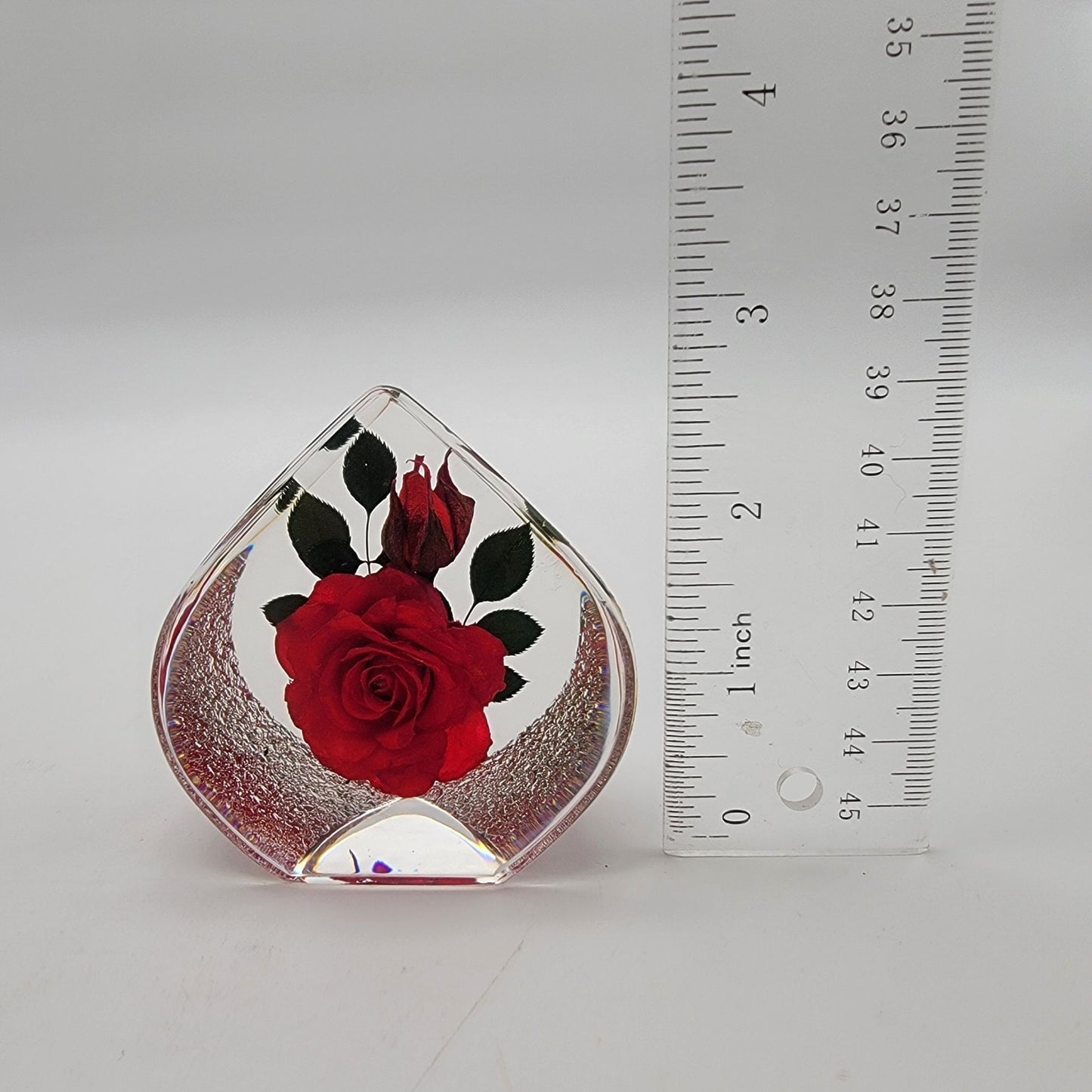 Eternal Forever Red Rose Teardrop Acrylic Paperweight  With Original Box