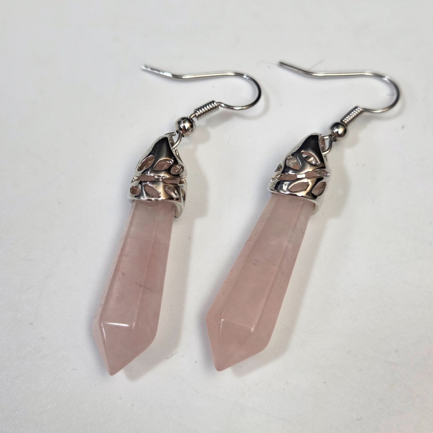 Rose Quartz Point Dangle Earrings