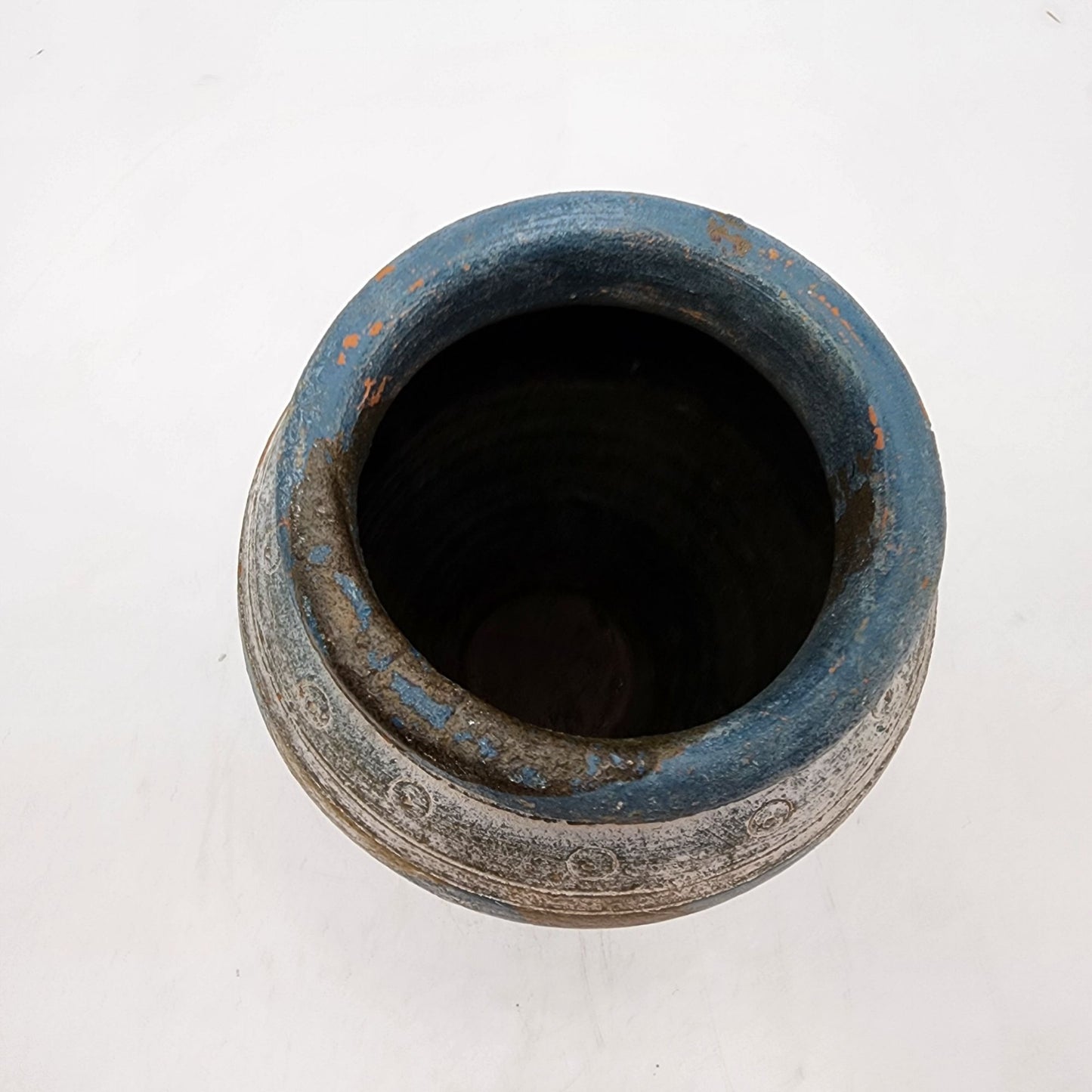 Vintage Hand-Painted Earthenware Vase With Geometric Patterns