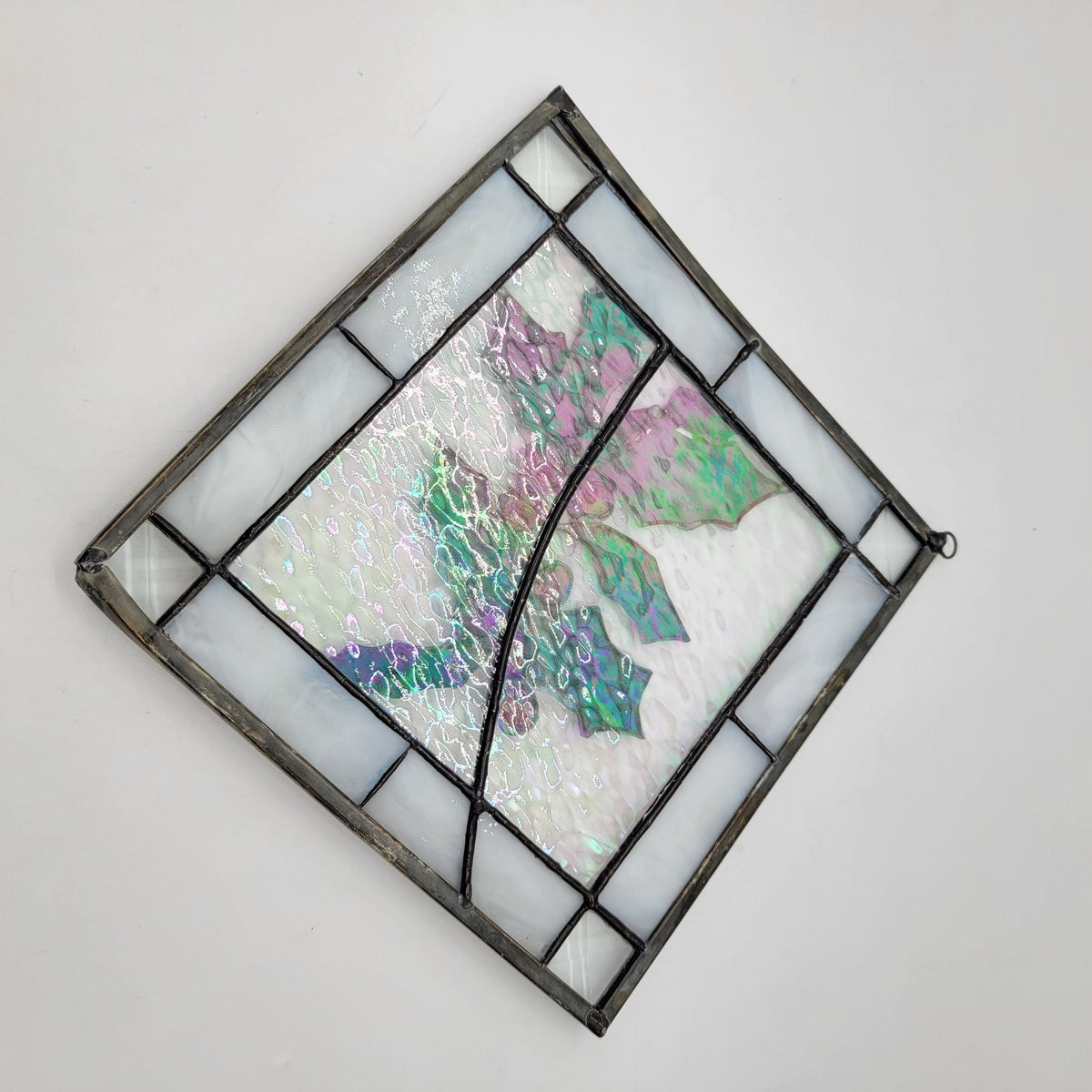 Vintage Fused & Stained Glass Holly & Berries Suncatcher