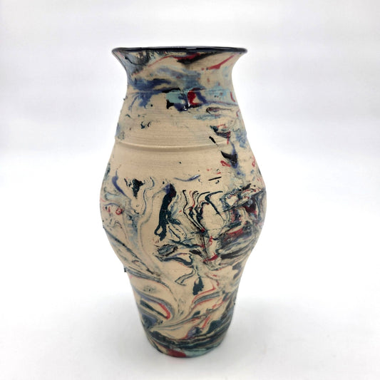 Signed L. Schubert Marbleized Art Pottery Vase Unique Multicolor Swirl