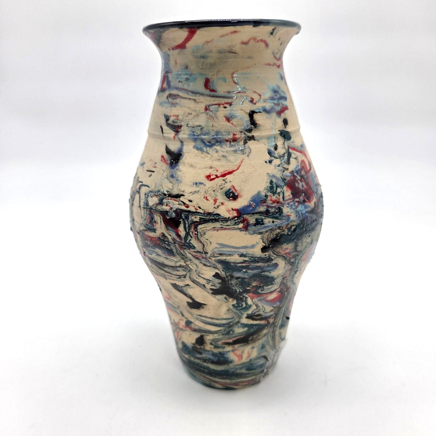 Signed L. Schubert Marbleized Art Pottery Vase Unique Multicolor Swirl